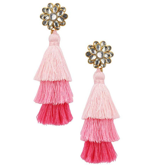 Floral Jadtar Studded Pink Taseeled Earrings