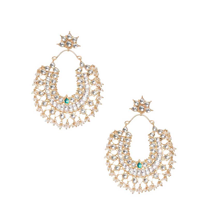 White Jadtar and Green Jadtar Bunch Earring