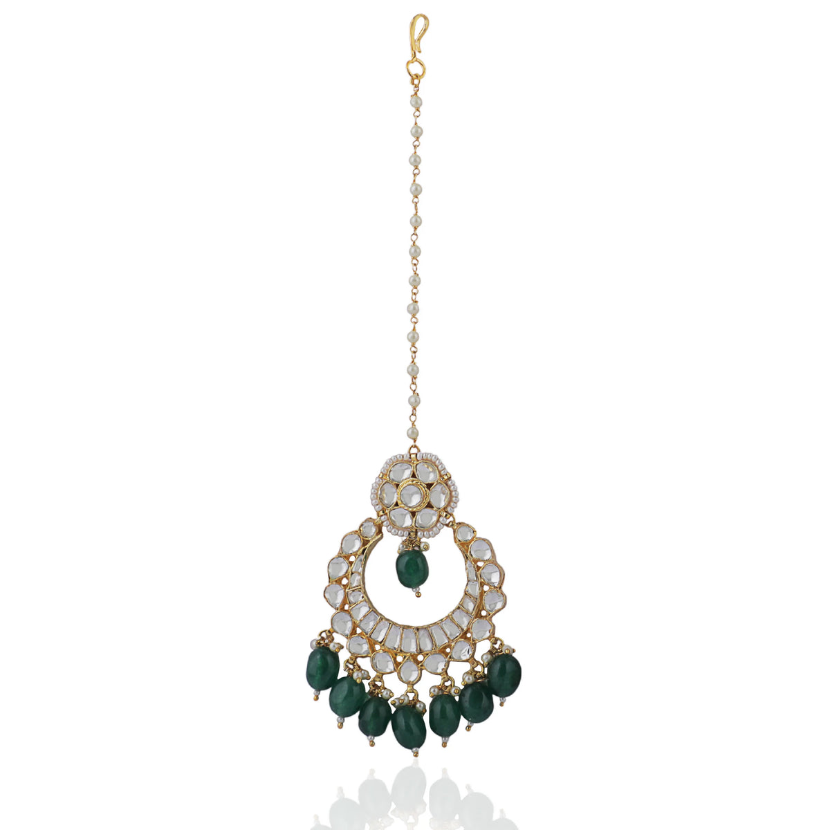Green Beads White Jadtar Tikka