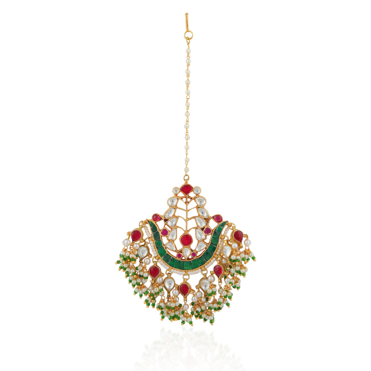 Indian forehead jewelry/Jadtar pink green maangtikka