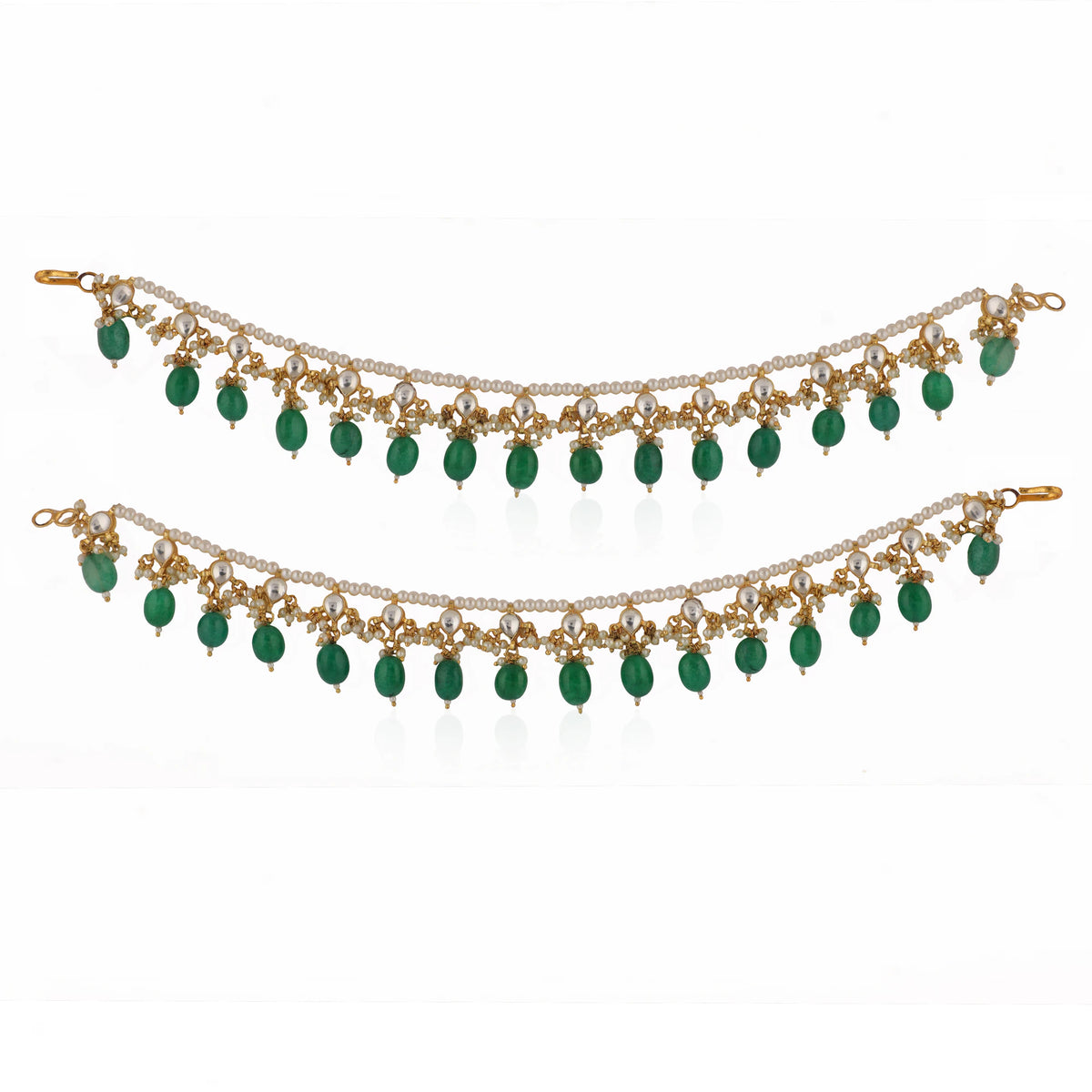 Green And White Flower Jadtar Stone Bride Special Wedding Wear Payal(Pair)