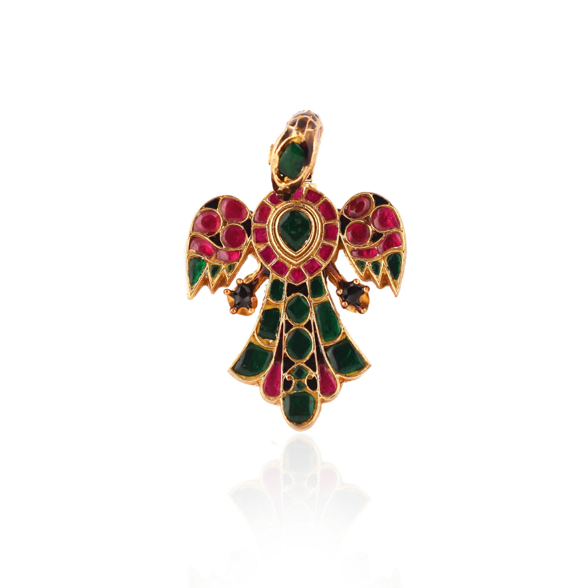 Gold Plated Peacock Pink & Green Jadtar Finger Ring For Women