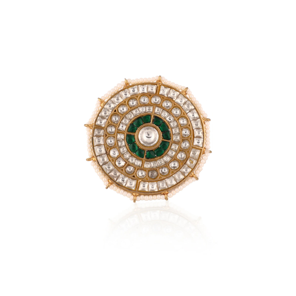 Designer Jadtar Stone Studded Gold Plated Green Floral Design Stylish-Riana