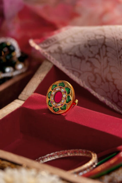 Green and pink Jadau Kundan ring