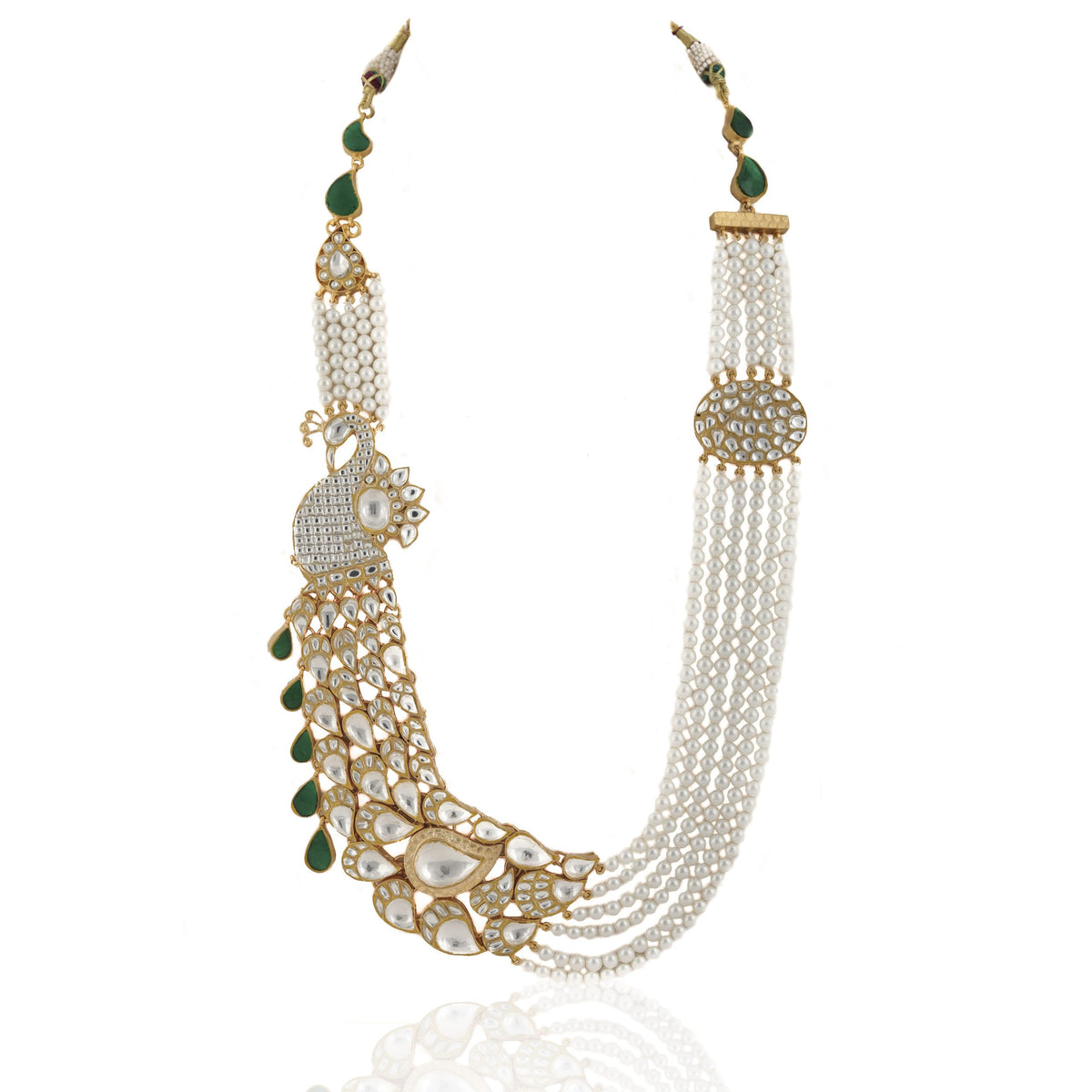 Side pendant with peacocok design beads with pearl strings