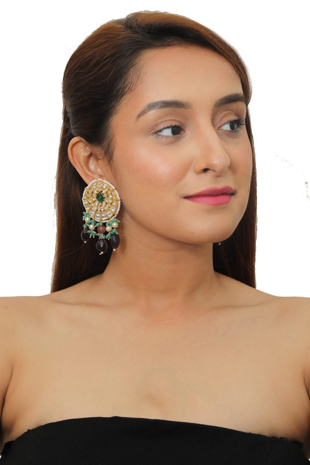 STUDS WITH PURPLE AND PASTEL PINK BEADS  EARRINGS
