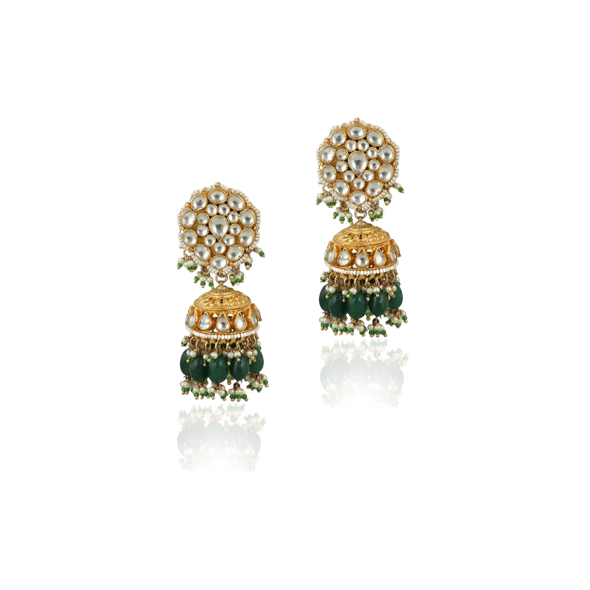 WHITE AND GREEN DOUBLE LAYERED NECKLACE SET
