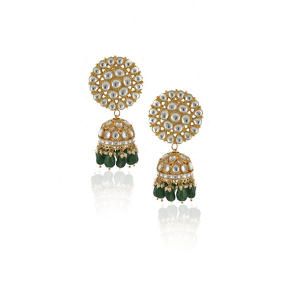 White andGreen jadtar stone shlok 2 line choker with jhumki bridal set
