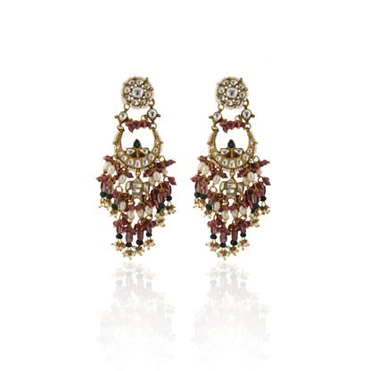 SMALL CHAND BAALIS EARRINGS WITH LIGHT PINK BEADS AND SMALL GREEN BEADS