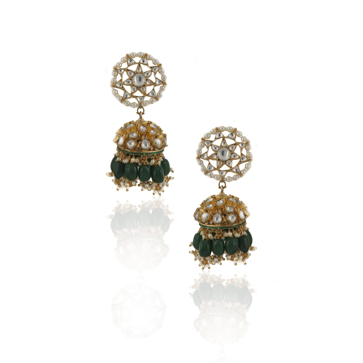 SMALL ONE LAYER CHOKER HANGING WITH GREEN BEADS WITH STAR SHAPED JHUMKI