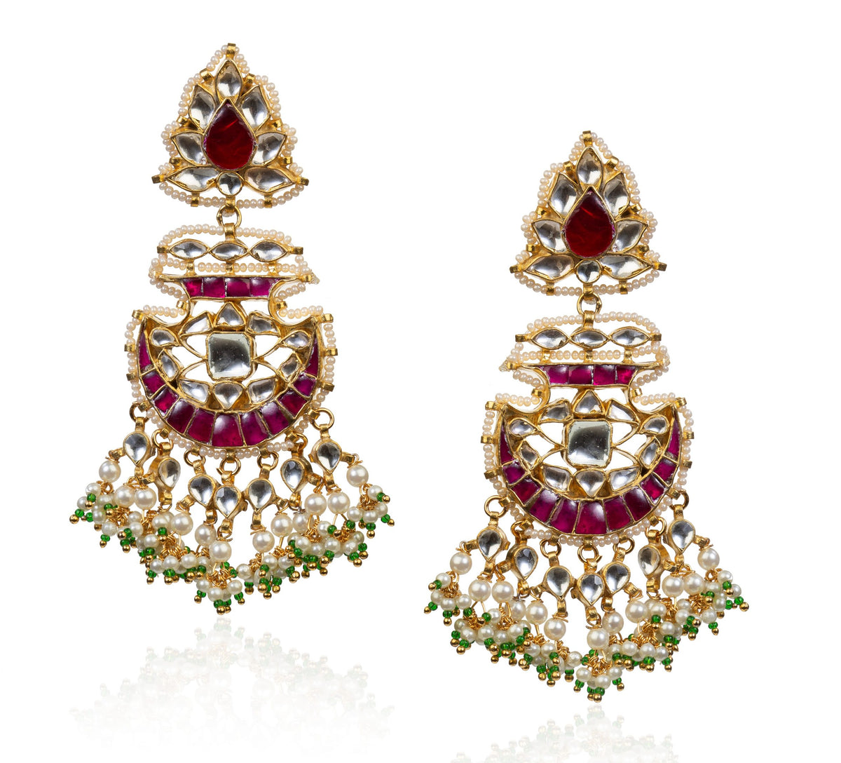 RAJWADI WHITE GREEN & PINK CHOKER SET WITH EARRING