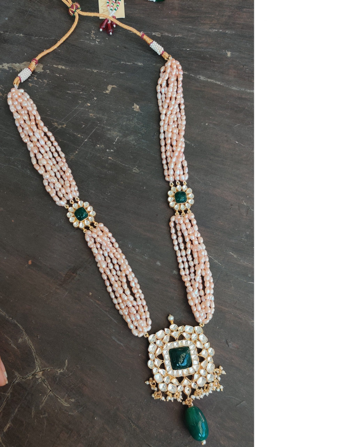 Green Jadtar Bridal Long Pendent Necklace