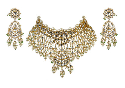 WHITE JADTAR STONE HEAVY NECKLACE SET