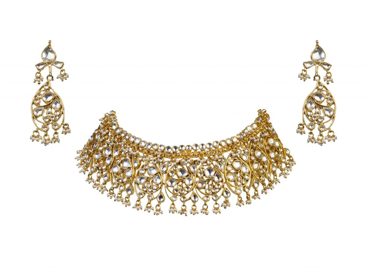 Gold Plated oval motives Necklace set With Earrings