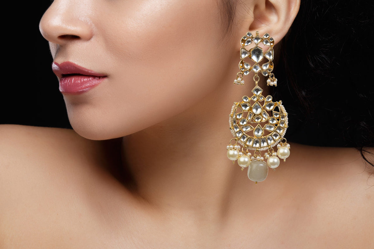Sea green and white jadtar and pearl studded necklace set