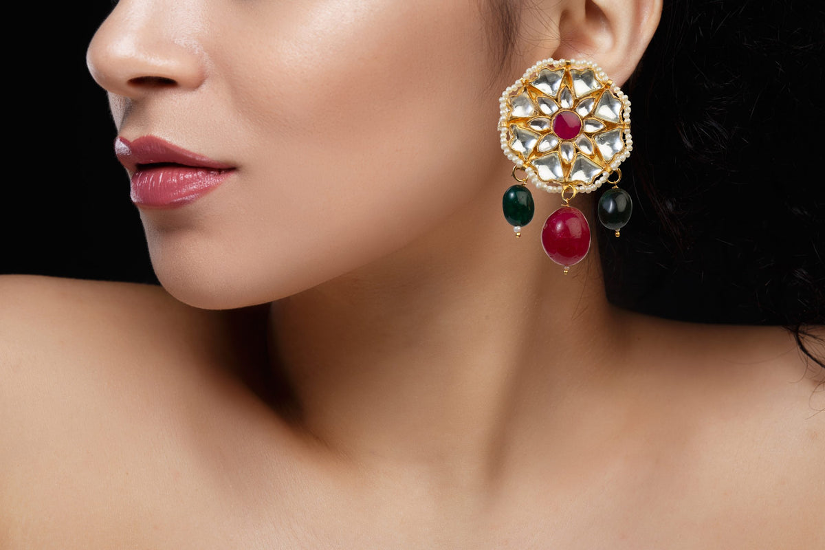 Gold Plated pink and white Stone Necklace Set