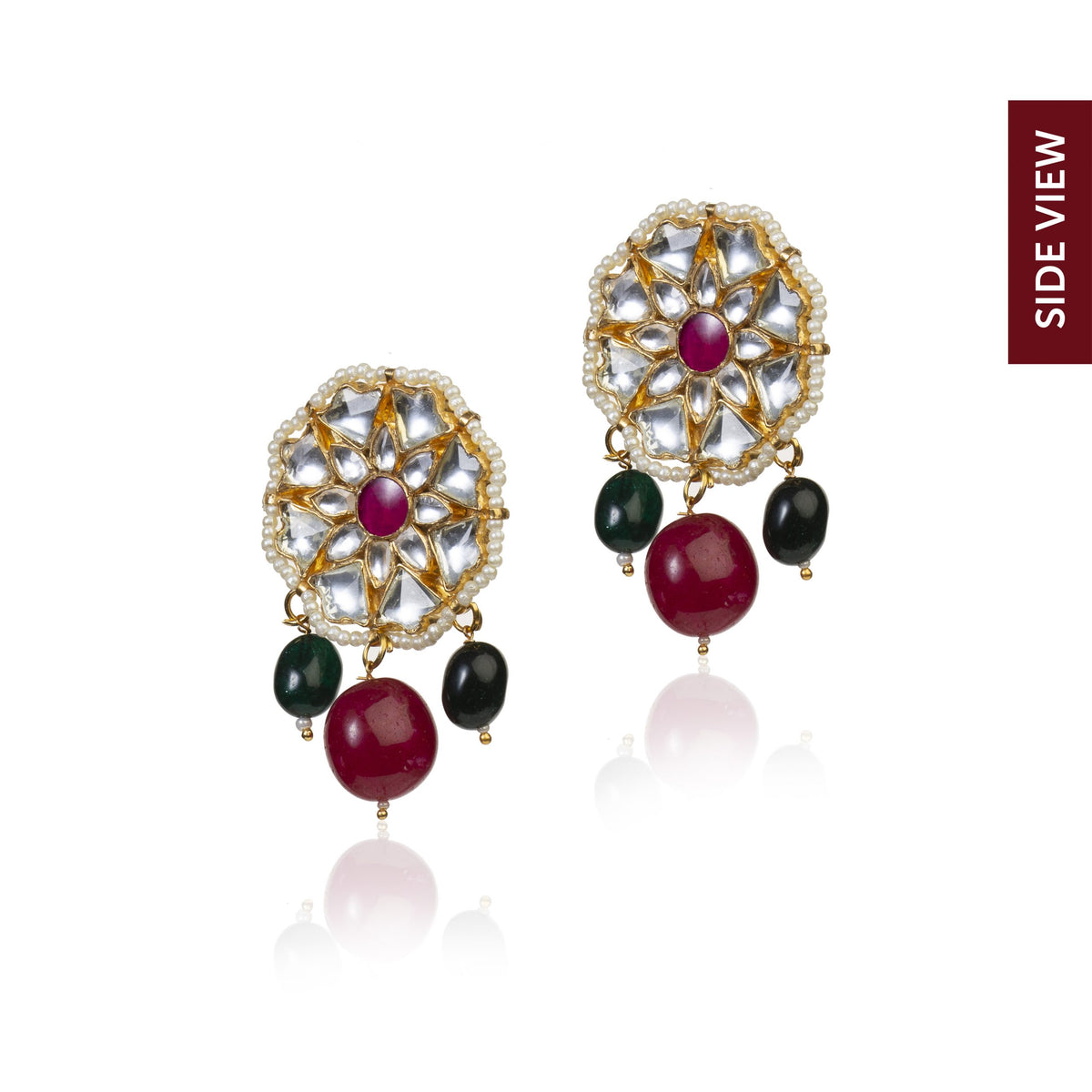 Gold Plated pink and white Stone Necklace Set