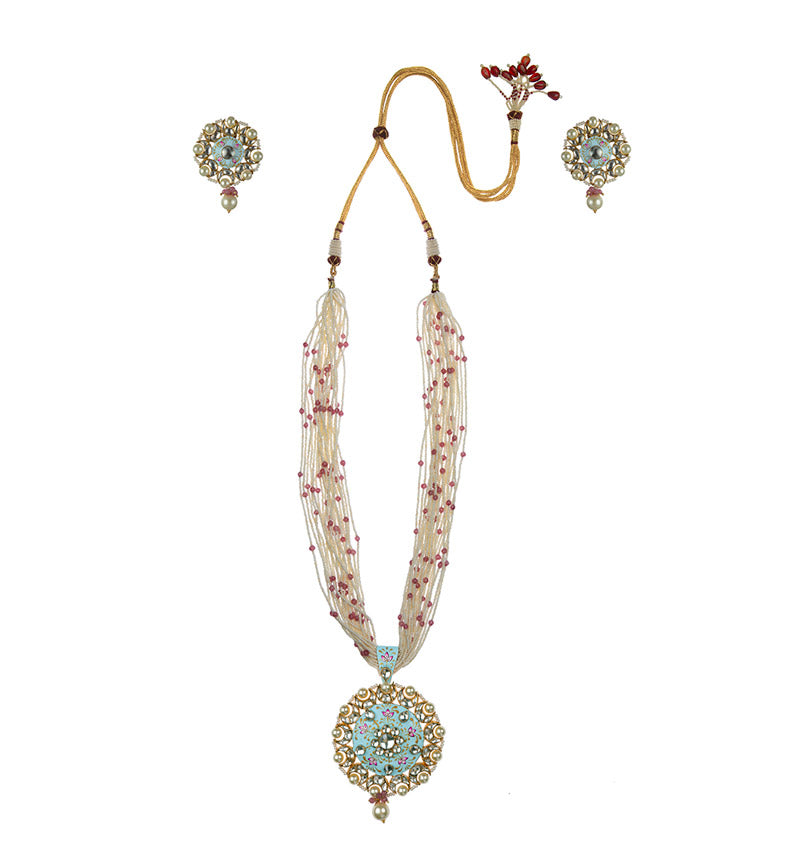 Traditiona Styled Pendant Set of firozi blue meenakari work