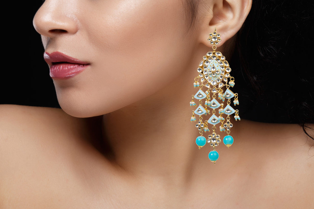 Gold Plated Pearls and firozi Blue Meena Pendant Necklace Set