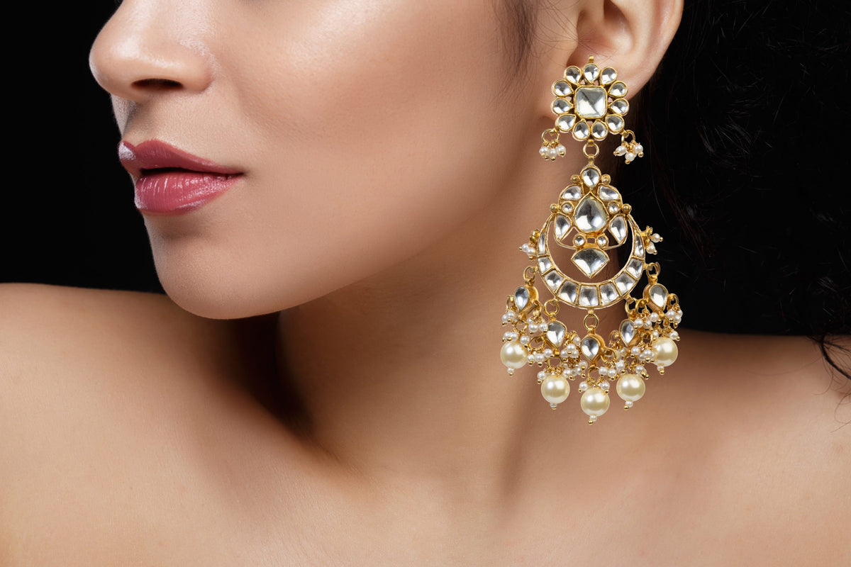Gold Plated white choker with pearls Necklace Set With Earrings