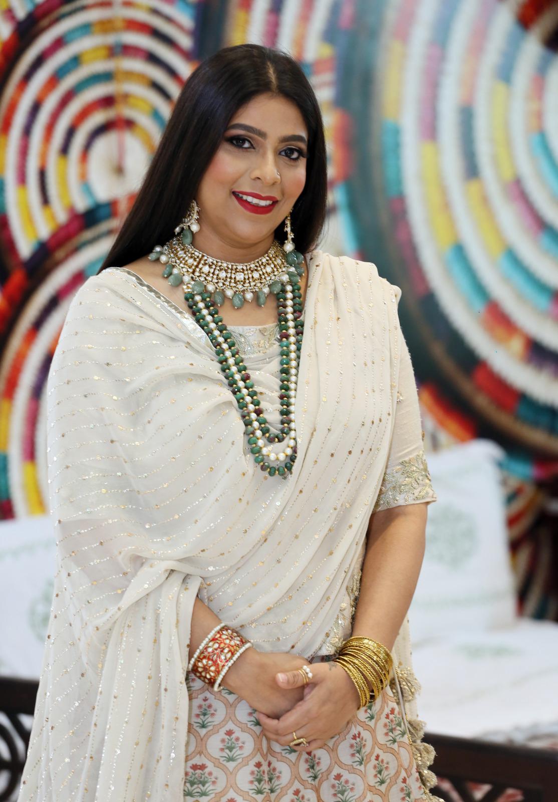 Sea green and white jadtar and pearl studded necklace set