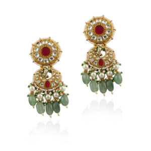 White And Pink Stone Earrings With Sea Green  Beads
