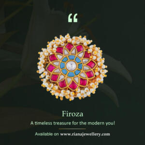 Riana Traditional Handcrafted Floral Design Rice Pearl Gold Plated Pink And Sky Blue Ring