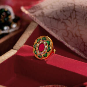 Green and pink Jadau Kundan ring
