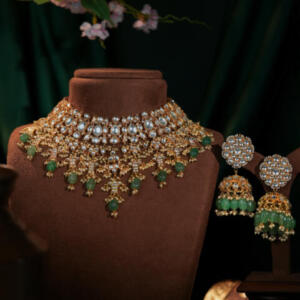 Jade green Bridal necklace with jhumki earrings