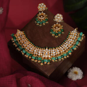 festive wear choker set with shades of emerald drops