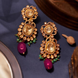 Mozonite ruby earings in silver and gold finish