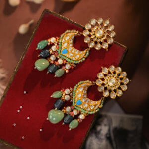Floral multicolour silver and gold finish earings