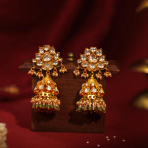 Jadau jhumki earings with floral studs