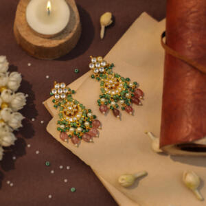 Small chandbali earings with pastel shades and pearls