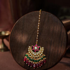 Ruby pink and emerald tikka handrafted in jadau stones