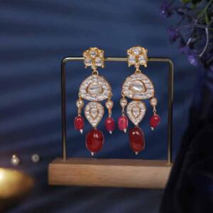 Ethnic Kundan Earring Pendant with Ruby Drops