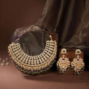 Purple & green jadau bridal necklace set/wedding wear