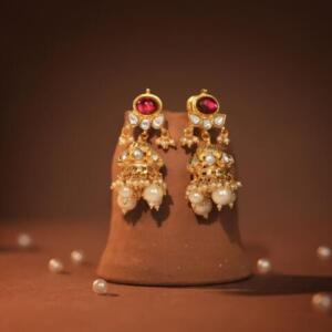 Rose pink small jhumka with pearl