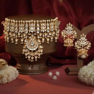 Ethnic Pearl Jadtar and Semi-Precious Stone Choker with Matching Earrings