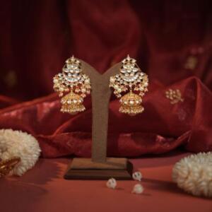 White hangings gold plated jhumka