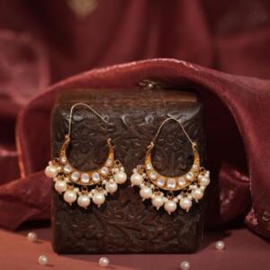 white pearl beaded small chandbaali