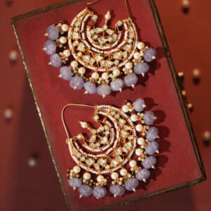 Gold tone plated purple beads chandbaali