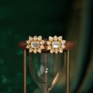 Floral design gold plated studs