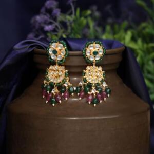 Ruby and emerald delicate chandbaali earrings