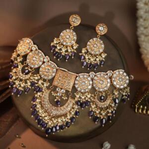 Royal heritage jadtar ensemble purple drop Necklace set