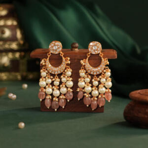 Pastel pink Beaded jadau chandbaali