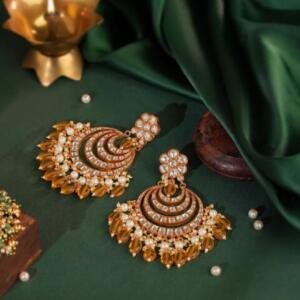 Handcrafted mozonite Chandbalis earrings in yellow saphire beads