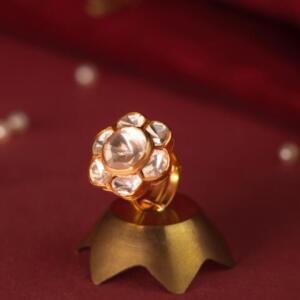 Floral design moissanite gold plated ring