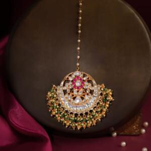 Sea green hangings pink tikka