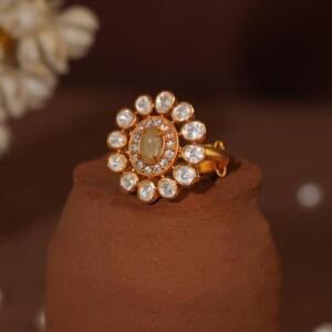 Sea green jade floral ring